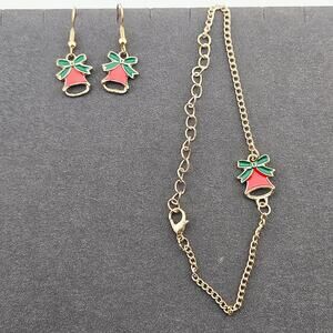 Christmas Bells Jewelry Set Bracelet & Earrings Gold Tone Chain Holiday Party